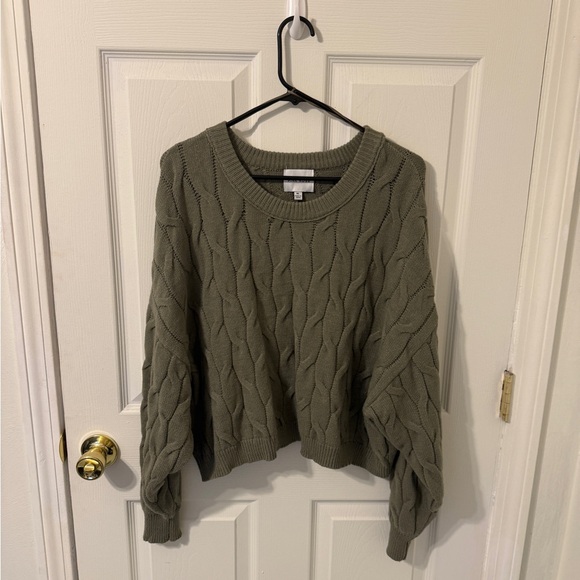 Pink Rose - Sage Green Knit Cropped Long Sleeve Sweater - Picture 2 of 3